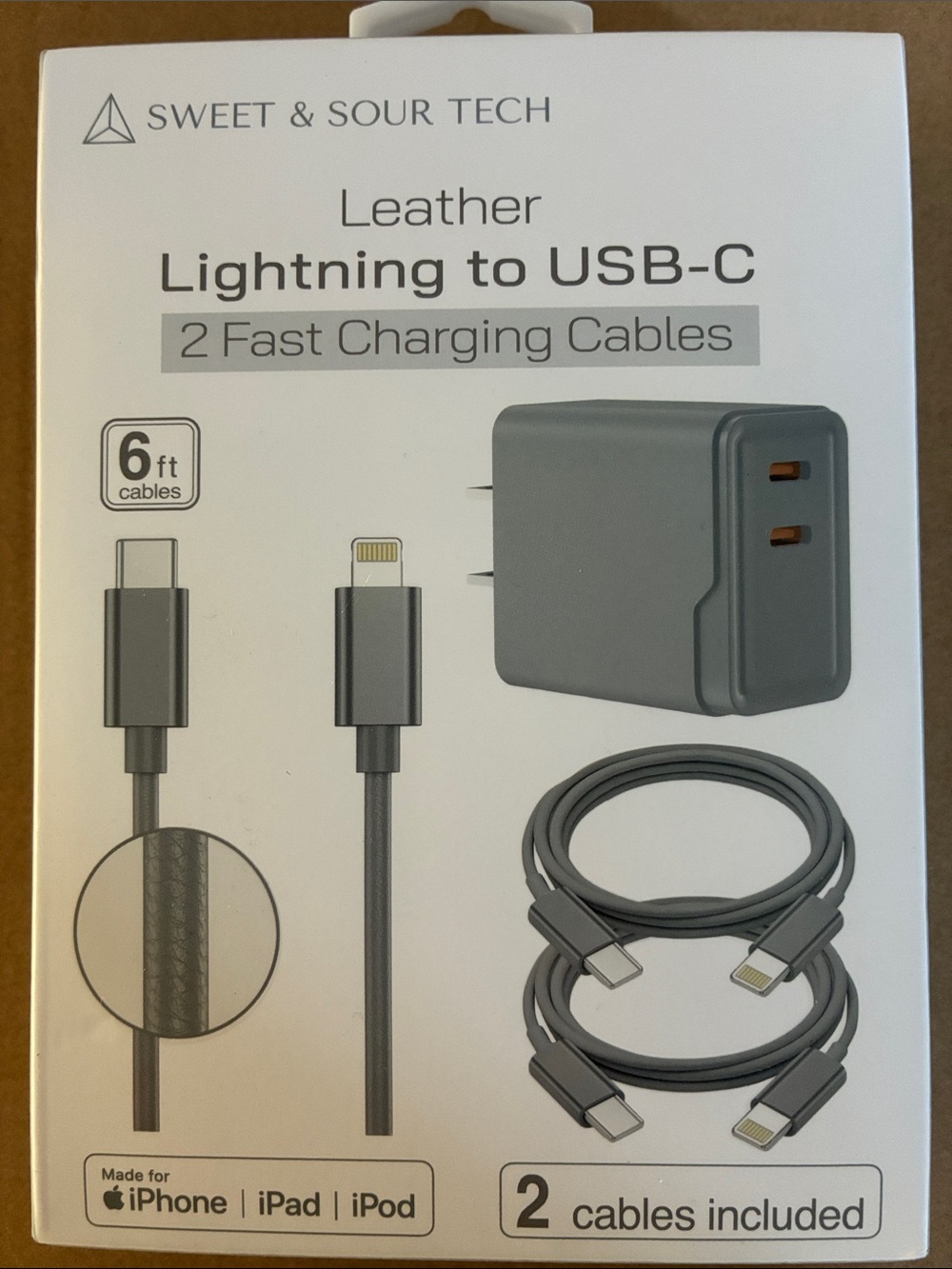Pack of 2  6 ft charging cables lightning to USB-C new in box